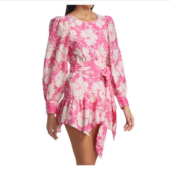 LoveShackFancy Teyana Floral Cotton-Silk Minidress pink fuschia size 8 - Picture 3 of 10